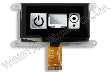 2.7インチ　128 x 64　COG+Frame　6800,8080,SPI,I2C　グラフィック/Graphic　グレースケール/Grayscale　有機ELディスプレイ　有機ELモジュール　OLED Display　OLED Module