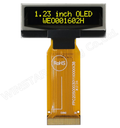 1.23インチ　16文字 x 2行　COG　6800,8080,SPI,I2C　キャラクター/Character　有機ELディスプレイ　有機ELモジュール　OLED Display　OLED Module