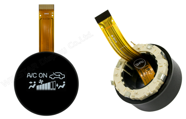 0.96インチ　128 x 64　COG　SPI,I2C　グラフィック/Graphic　ノブ付き円形有機ELディスプレイ　有機ELモジュール　Round OLED Module　OLED Knob