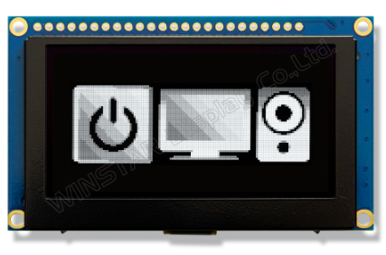 2.7インチ　128 x 64　COG+PCB+Frame　6800,8080,SPI,I2C　グラフィック/Graphic　グレースケール/Grayscale　有機ELディスプレイ　有機ELモジュール　OLED Display　OLED Module